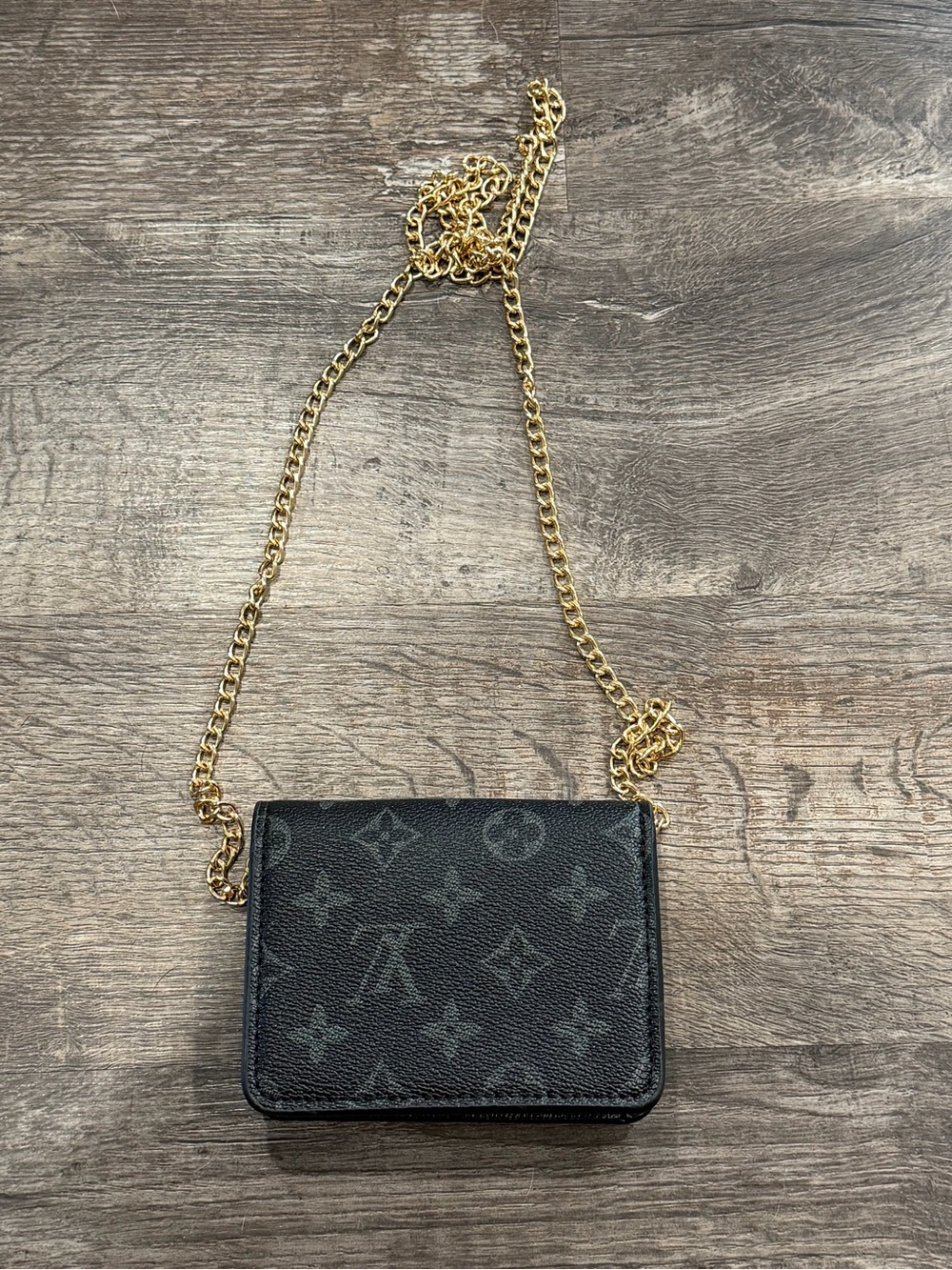Black Monogram Card Case with Gold Chain - Picture 3 of 5
